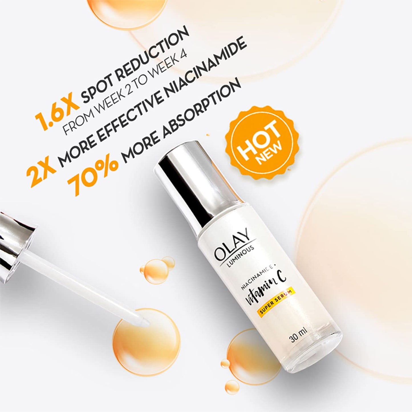 Olay Vitamin C Face Serum with Niacinamide l Even Glow & Smooth Texture l Normal, Oily, Dry & Combination Skin l Parabens & Sulphate-free l 30ml