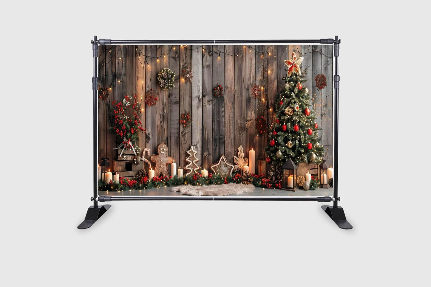 Christmas Backdrop Christmas Tree with Gifts Lights Snowflake Props Size 5Feet Height & 8 Feet Width
