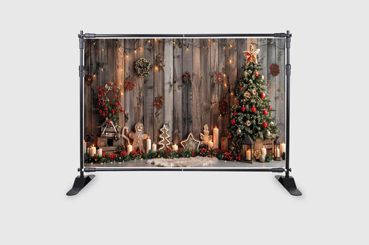 Christmas Backdrop Christmas Tree with Gifts Lights Snowflake Props Size 5Feet Height & 8 Feet Width