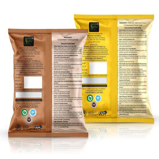 Online Quality Store Kasturi Turmeric Powder for Face + Pure natural Sandalwood Powder |kasturi haldi powder,wild turmeric powder,kasturi manjal |chandan powder for face,skin(Pack of 2 ,100g each ,Total 200g Pack)