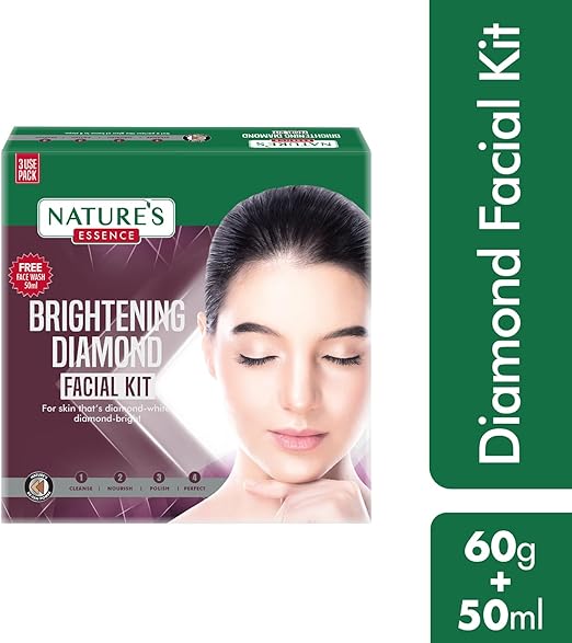 Nature's Essence Brightening Diamond Facial Kit With Free Facewash, 60g + 50ml