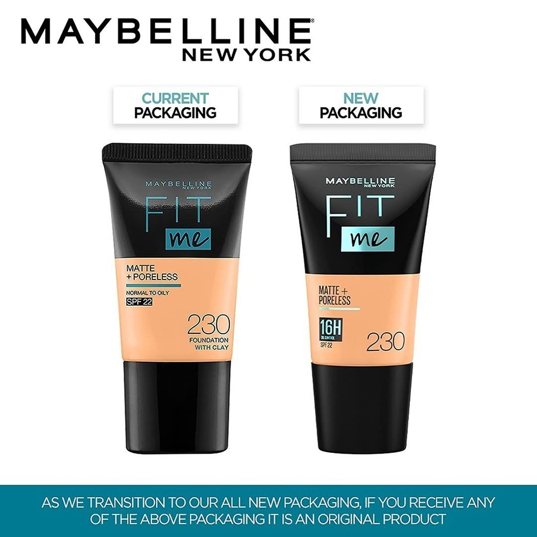 Maybelline New York Liquid Foundation, Matte & Poreless, Normal to Oily Skin, Fit Me, 230 Natural Buff, 18 ml Pack of 2