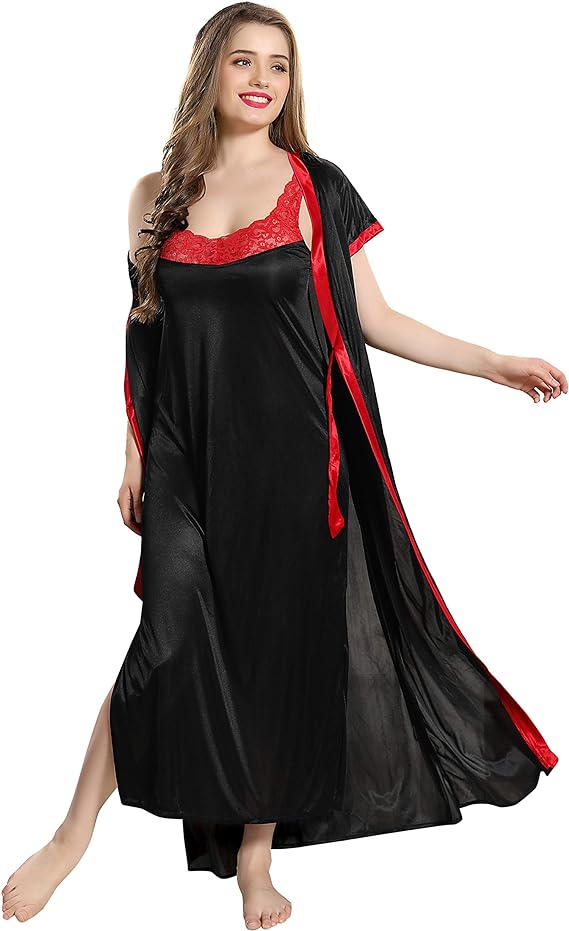 AV2 Women's Satin Solid Maxi Nighty