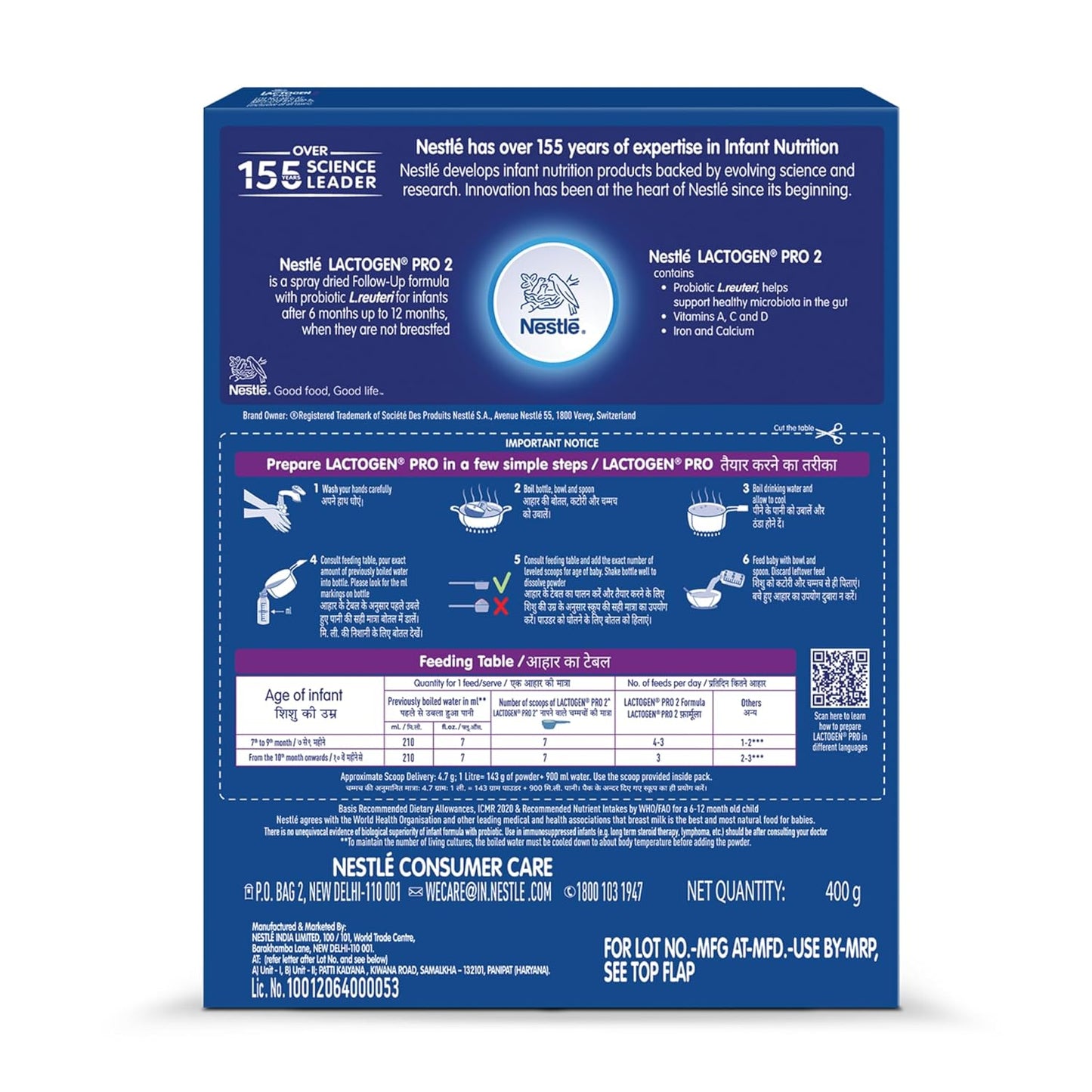 Nestle Lactogen Pro 2 Powder, Follow-Up Formula With Probiotic, After 6 Months Up To 12 Months, Bag-In-Box Pack, 400 gm