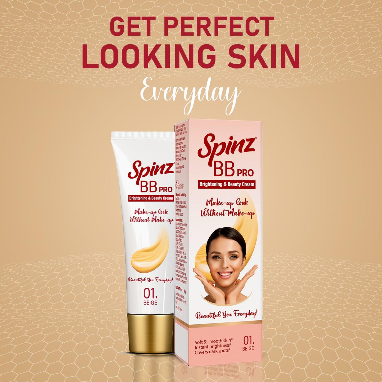 SpinZ Bb Pro Brightening & Beauty Full Coverage Radiant Face Cream With Spf 20 Pa++ (Beige 01)- 29 gm Pack of 2