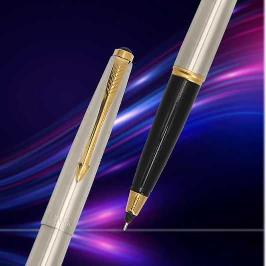 Parker Galaxy Stainless Steel Gold Trim Ball Pen