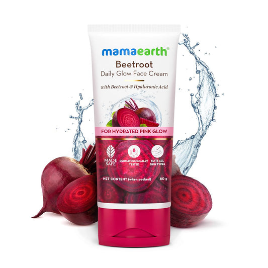 Mamaearth Beetroot Daily Glow Face Cream With Beetroot & Hyaluronic Acid - 80g|Gives Hydrated Pink Glow |Gives Instant Brightening Effect |Lightweight & Non-Greasy
