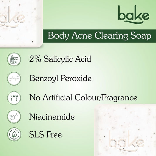 BAKE 2% Salicylic Acid Soap (2 pcs) Scrub Treatment with Niacinamide for Body & Back Acne, Reduces Strawberry Legs | Fades Dark Spots | Non Drying Formula | Soap For Men & Women | 100g x 2