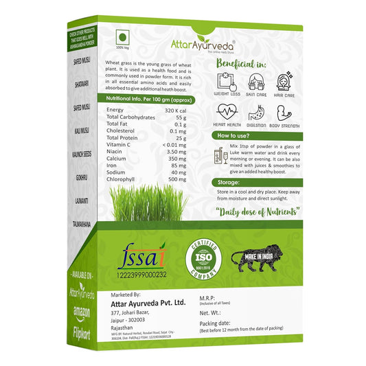 Attar Ayurveda 100% Natural Wheat Grass Powder (100 Gram) | Pure, Preservative free, Non-GMO