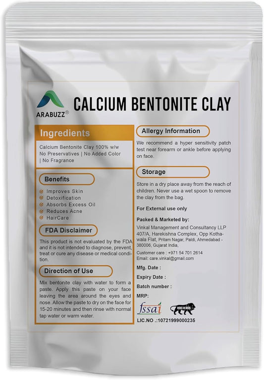 Arabuzz Calcium Bentonite Clay Powder 227 gm | Natural Clay for Face Masks