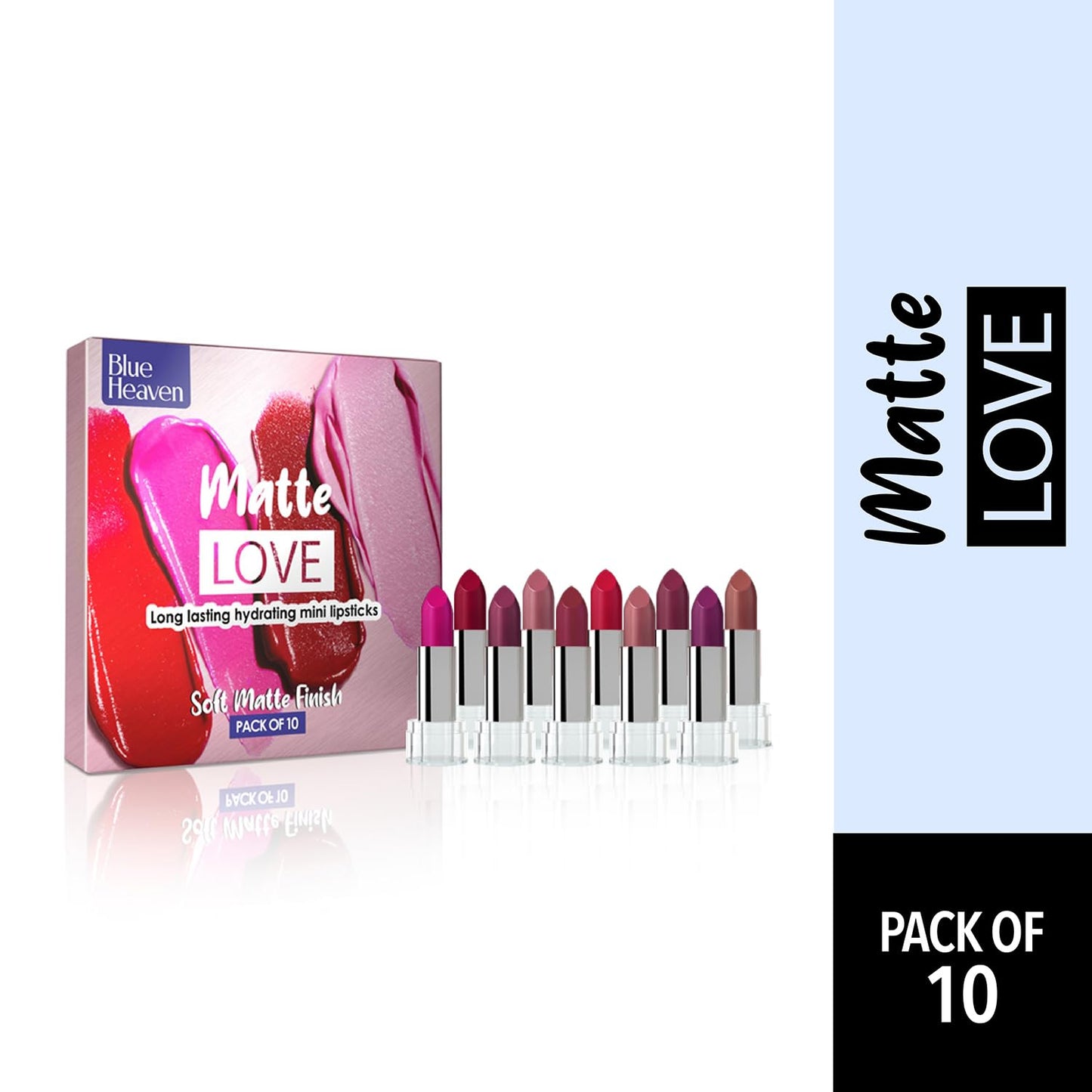 Blue Heaven Matte Love Mini Lipsticks pack of 10, Soft-Matte Finish, 13 gm