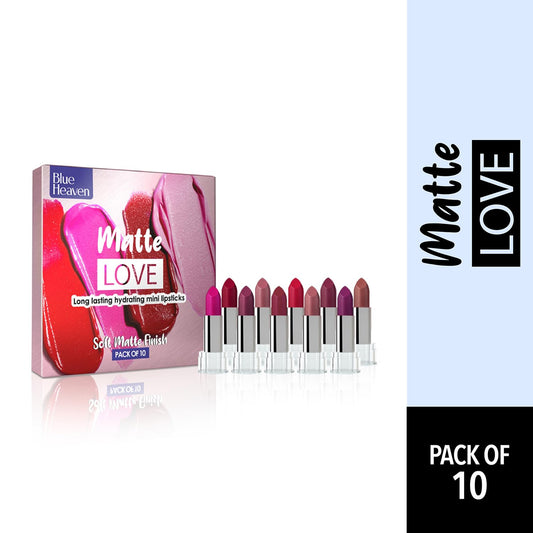 Blue Heaven Matte Love Mini Lipsticks pack of 10, Soft-Matte Finish, 13 gm