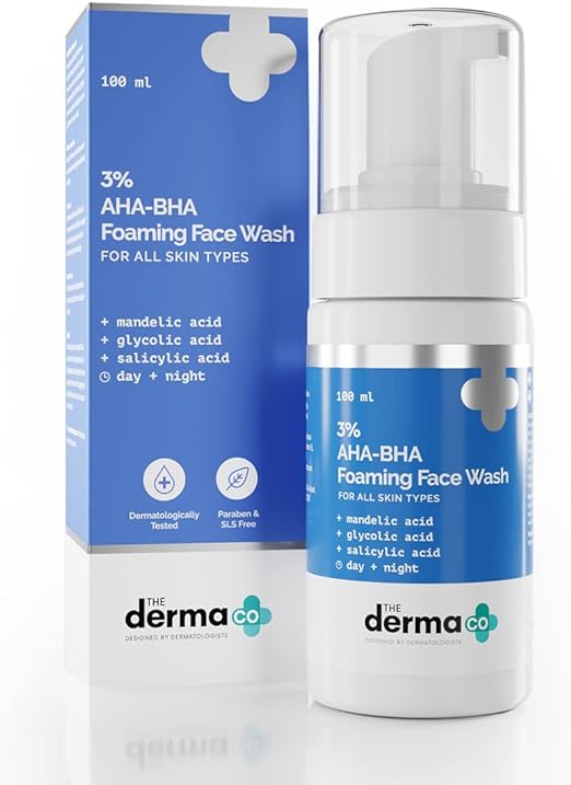 The Derma Co 3% AHA-BHA Anti Acne Face Wash, Foaming Cleanser 100 ml