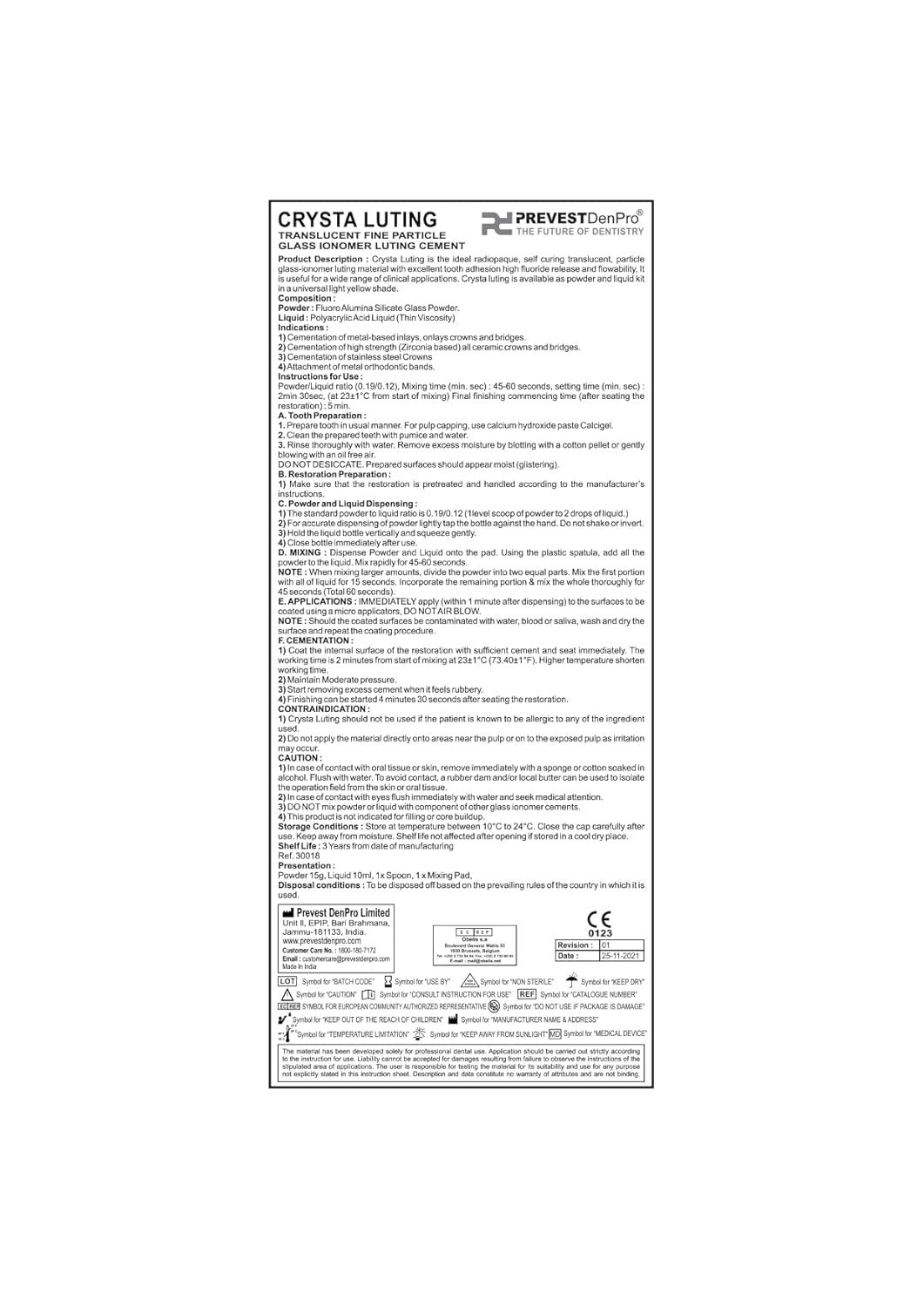 Prevest Denpro Crysta Luting I Glass Ionomer Luting Cement