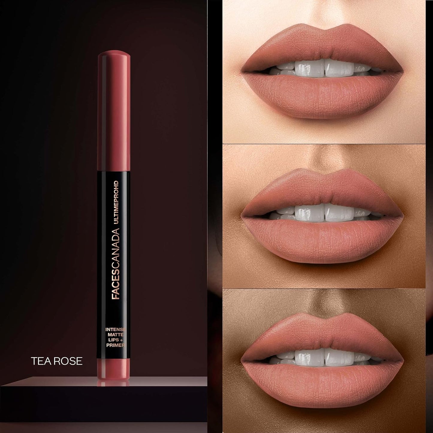 FACES CANADA Ultime Pro HD Intense Matte Lipstick + Primer - Tea Rose (Nude), 1.4g | 9HR Long Stay | Flawless HD Matte Finish