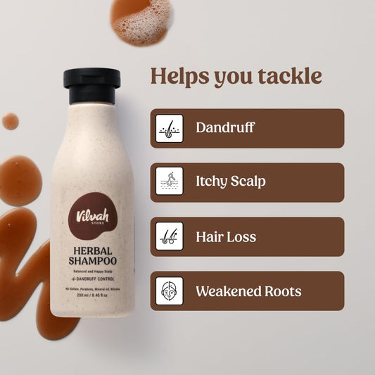 Vilvah Store Herbal Shampoo for Dandruff Control, Anti Dandruff Shampoo, Relieves from dandruff related itching, Soothes Scalp & Nourishes Hair, SLS & Paraben Free, For Men and Women, 250ml