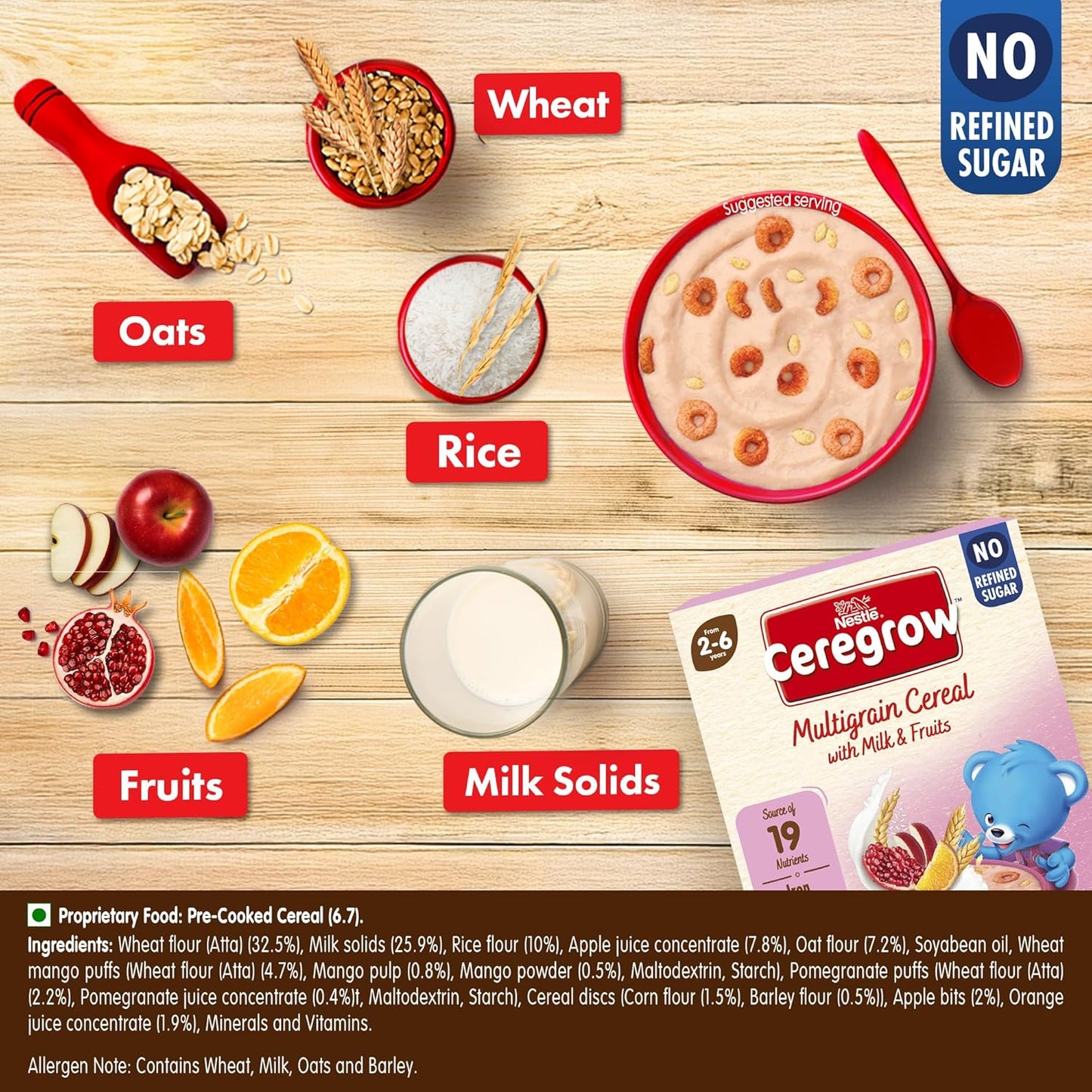 Nestle Ceregrow Multigrain Cereal with Milk & Fruits, Iron, Omega 3, Protein, Calcium, 19 Nutrients, 300 gm