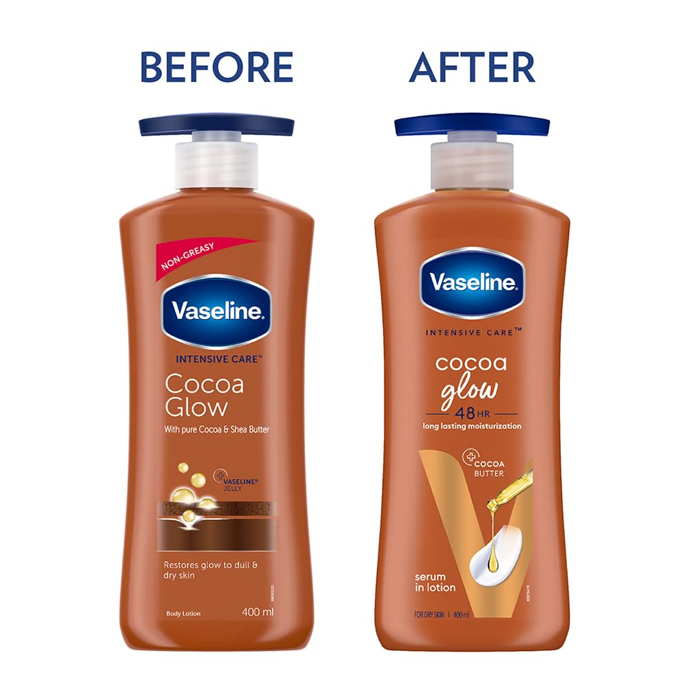 Vaseline Cocoa Glow Serum In Lotion, 400 ml | 100% Pure Cocoa & Shea Butter