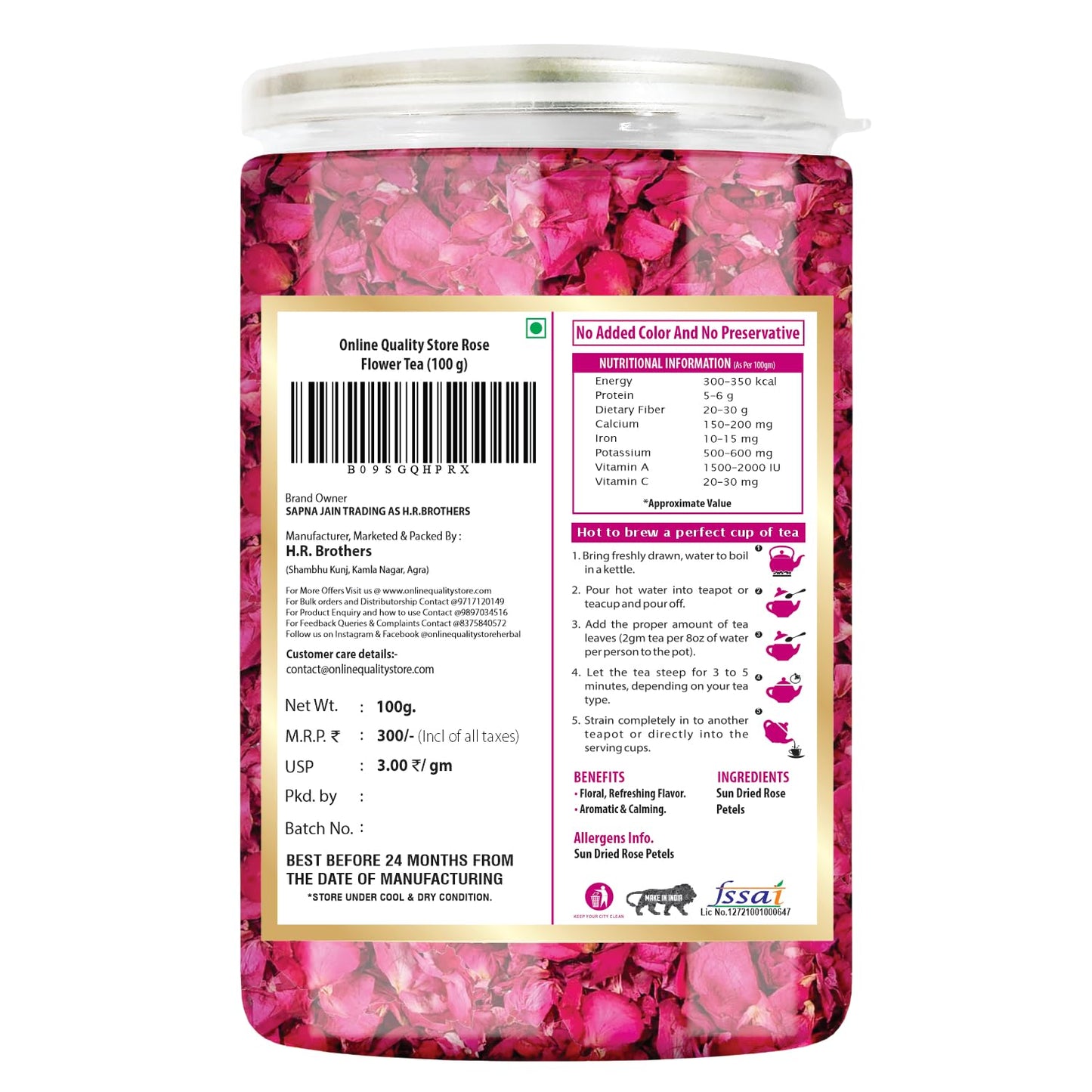Online Quality Store Rose Flower Tea, 100 gm, Caffeine Free Herbal Tea