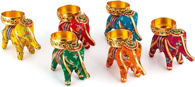 JH Gallery Handcrafted Elephant Tealight Candle Holder/Diwali Diya for Home Decor/Diwali Decoration (Pack of 6)