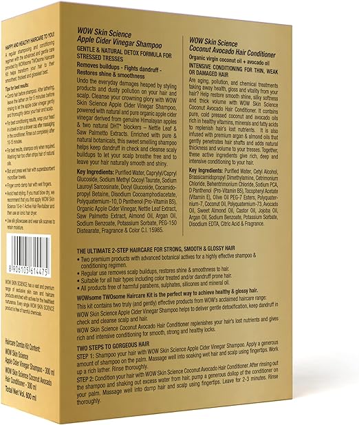 WOW Apple Cider Vinegar Shampoo - WOWsome Twosome No Parabens & Sulphates Hair Care Package - 600ml