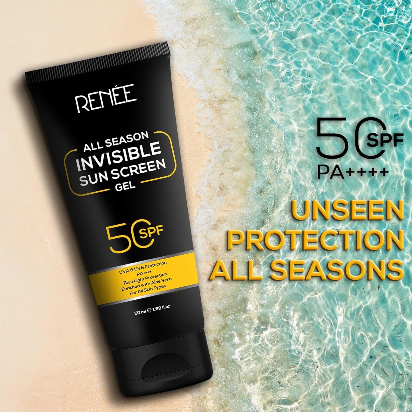 Renee All Season Invisible Sunscreen Gel,  Spf 50 Broad Spectrum Pa++++, 50 ml