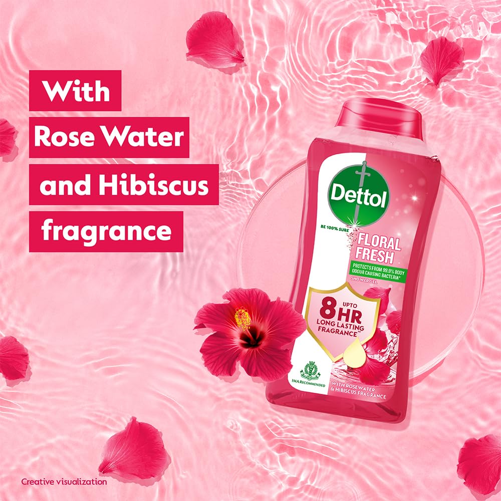 Dettol Body Wash and Shower Gel, Rosewater and Hibiscus- 250ml Pack of 2