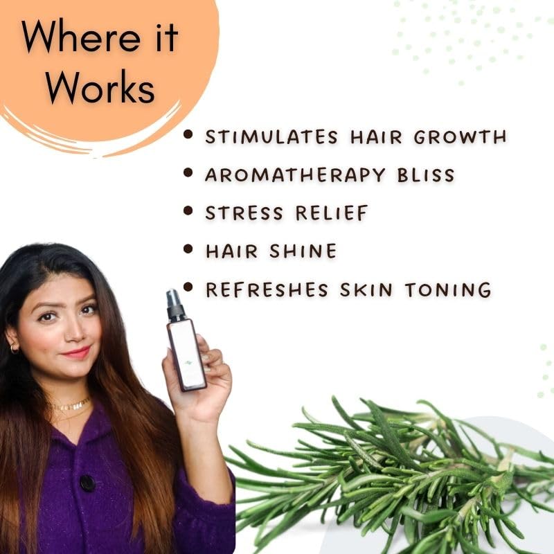 Mystiq Living Rosemary Water Spray for Hair Growth, Steam Distilled 100% Pure and Natural Hydrosol, Hair Mist - 100 ml Pack of 2