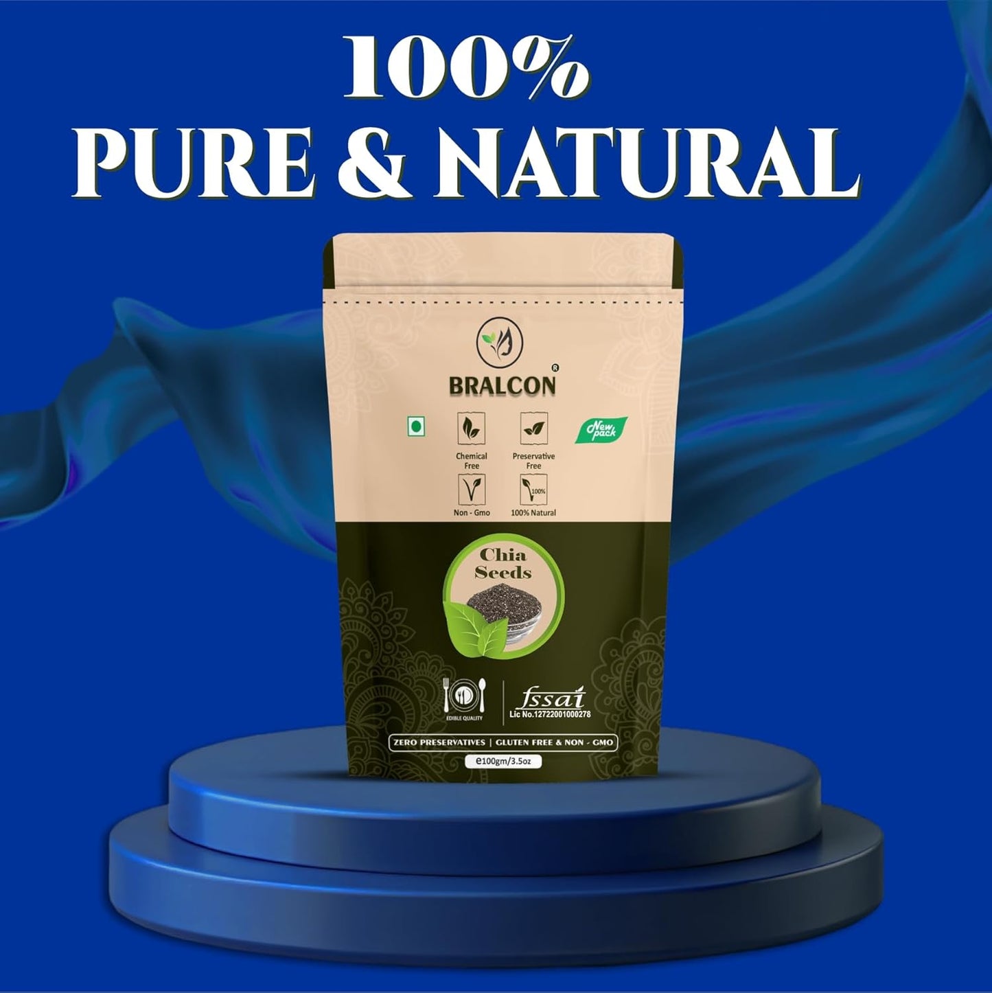 Bralcon Raw Unroasted Organic Chia Seeds - 100 gm