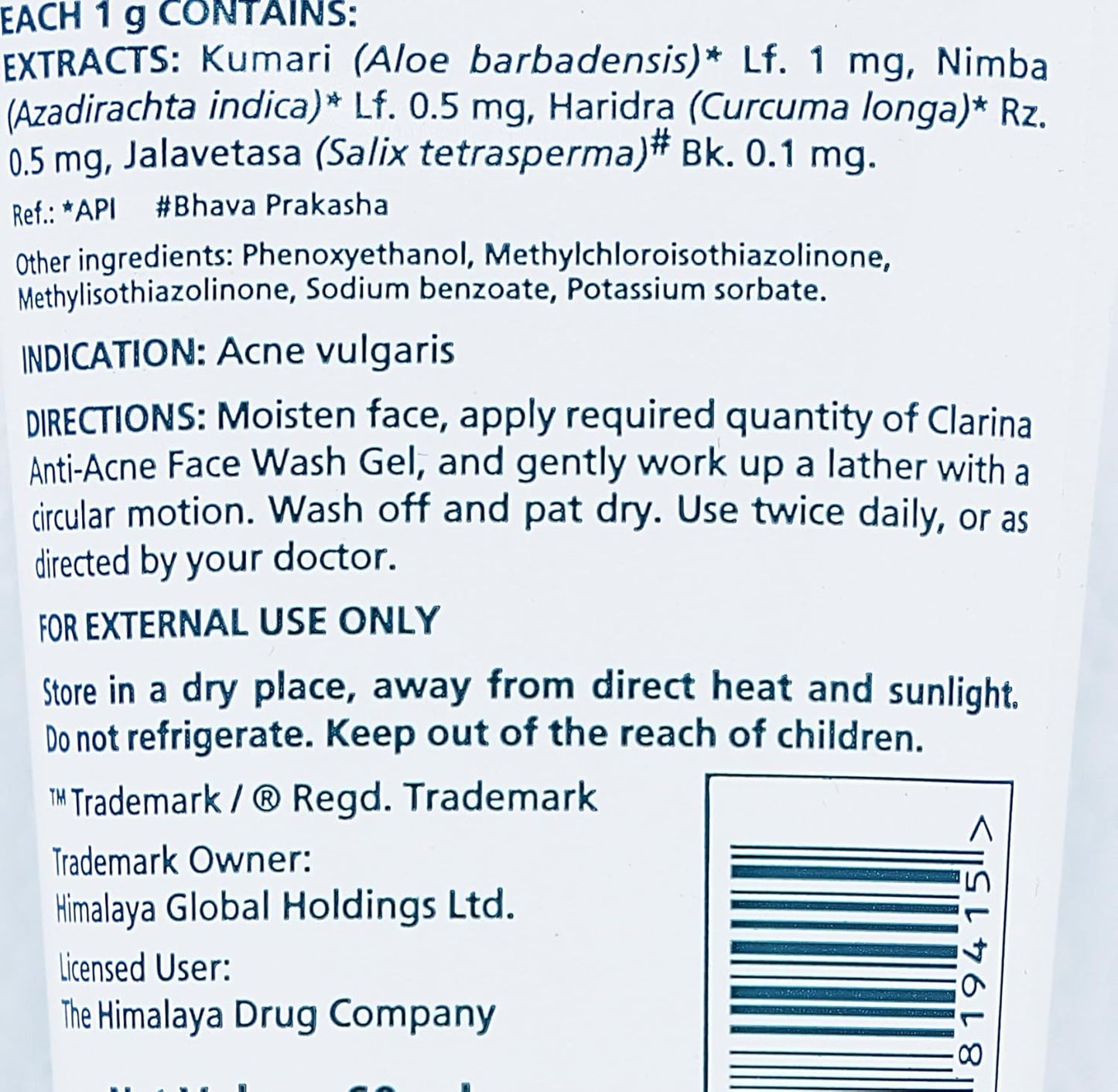 Clarina - Tube of 60 Ml Anti-Acne Facewash Gel