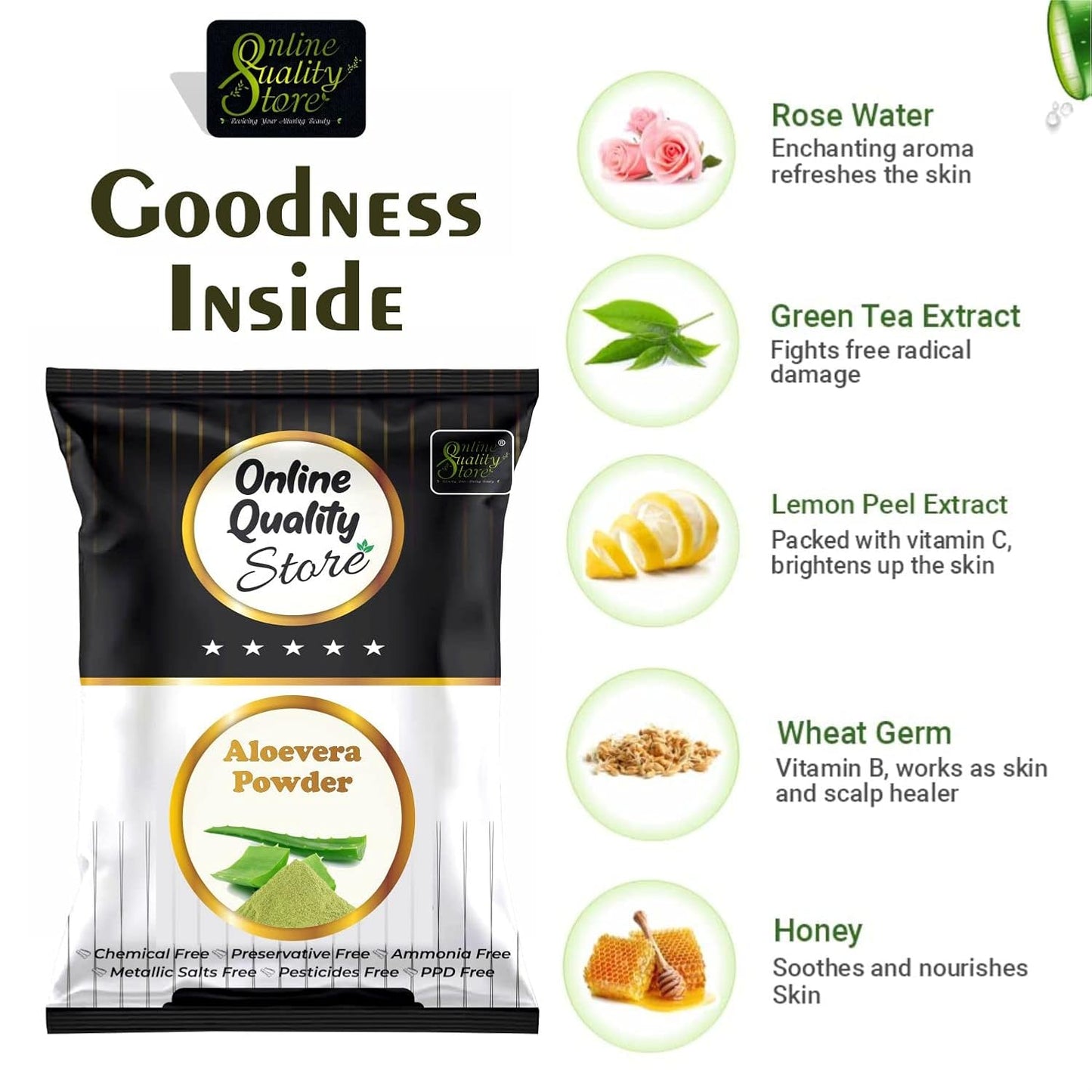 Online Quality Store Herbal Powder Combo (Aloe Vera)-100g |aloe vera powder for hair face |hair straightener |natural hair pack powder