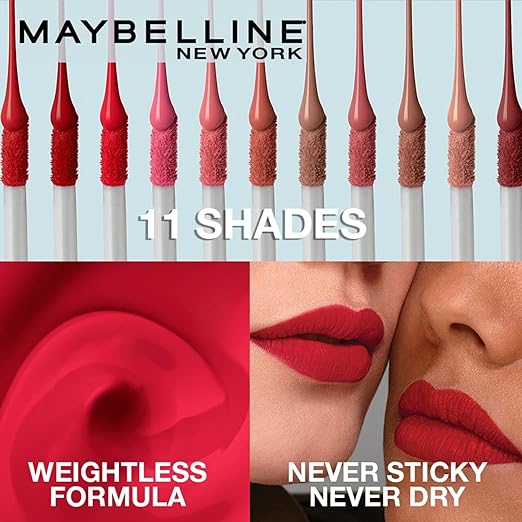 Maybelline New York Sensational Liquid Matte Lipstick - 03, Flush It Red