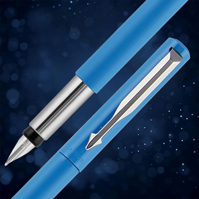 Parker Vector Standard Blue Fountain Pen Chrome Trim Fine Nib with 3 Free Ink Cart (Ink - Blue)