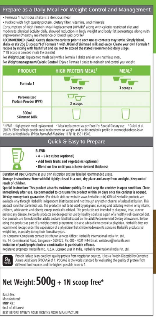 Herbalife Nutrition Formula 1 Nutritional Shake Mix -500 g (Chocolate)