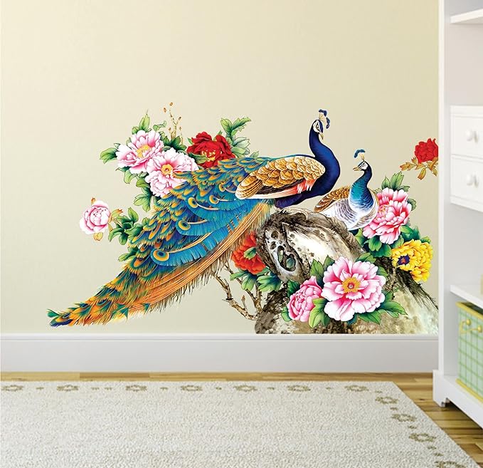 Decals Design ''Peacock Birds Nature'' PVC Vinyl Wall Sticker (Multicolour,60 x 90cm)