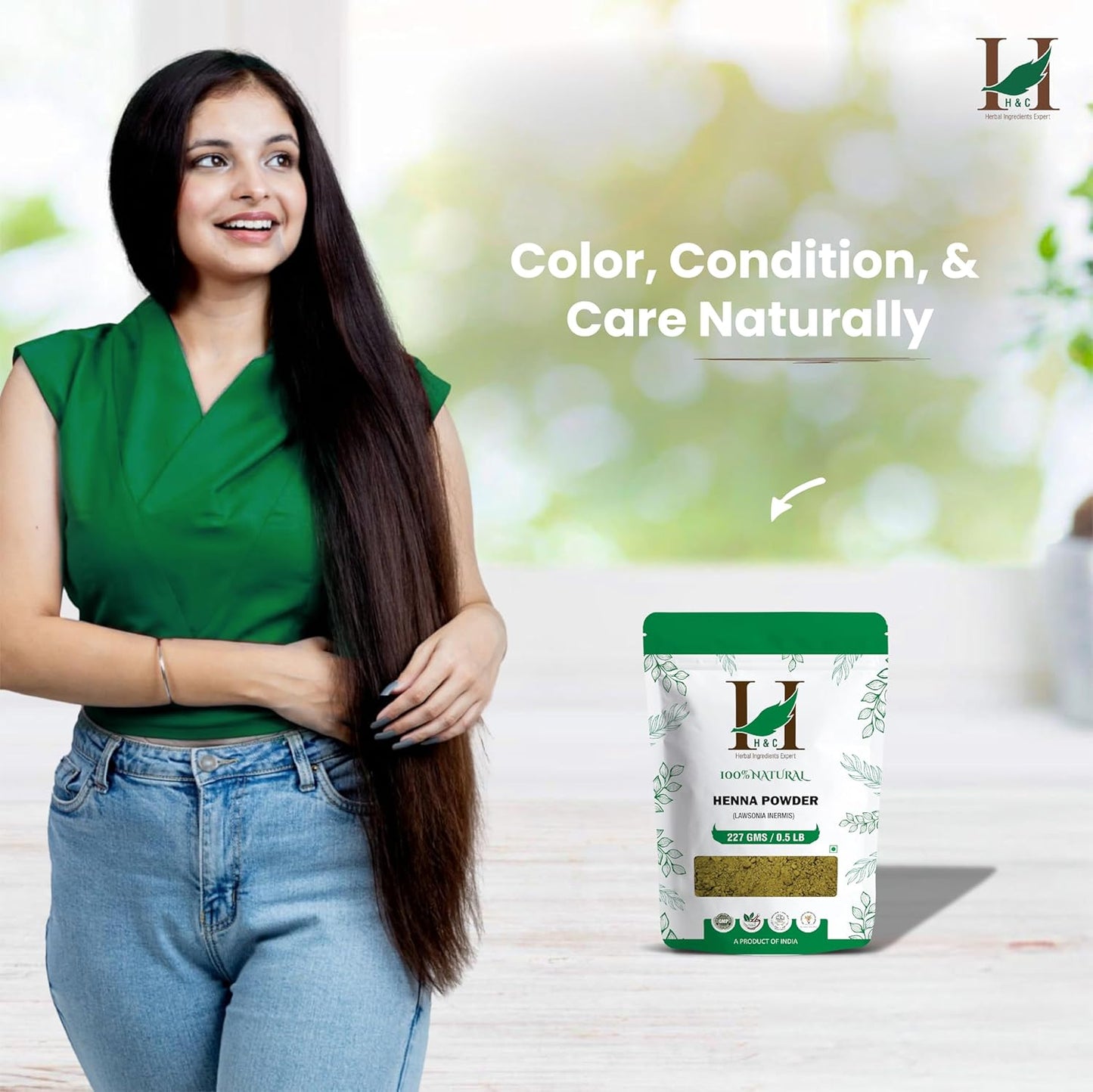 H&C Herbal Ingredients Expert Natural Henna Powder for Hair Color,  227 gm