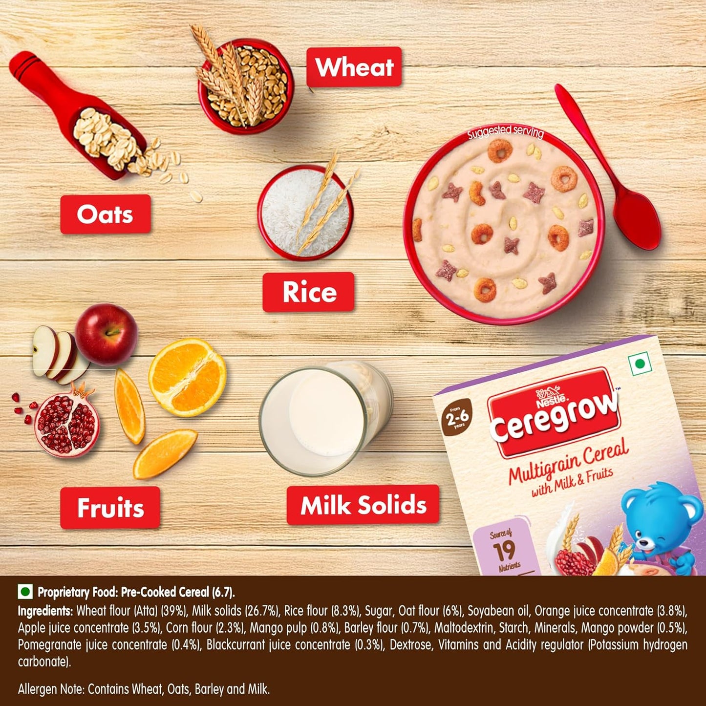 Nestle Ceregrow Multigrain Milk & Fruits Cereal, 19 Nutrients, 300 gm Each