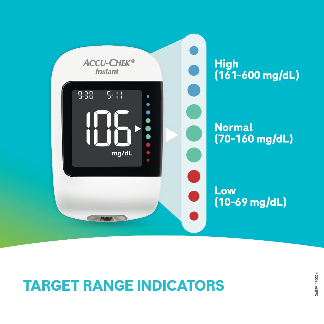 Accu-Chek Instant Blood Glucose Glucometer Kit with Vial of 10 Strips, 10 Lancets and a Lancing device FREE