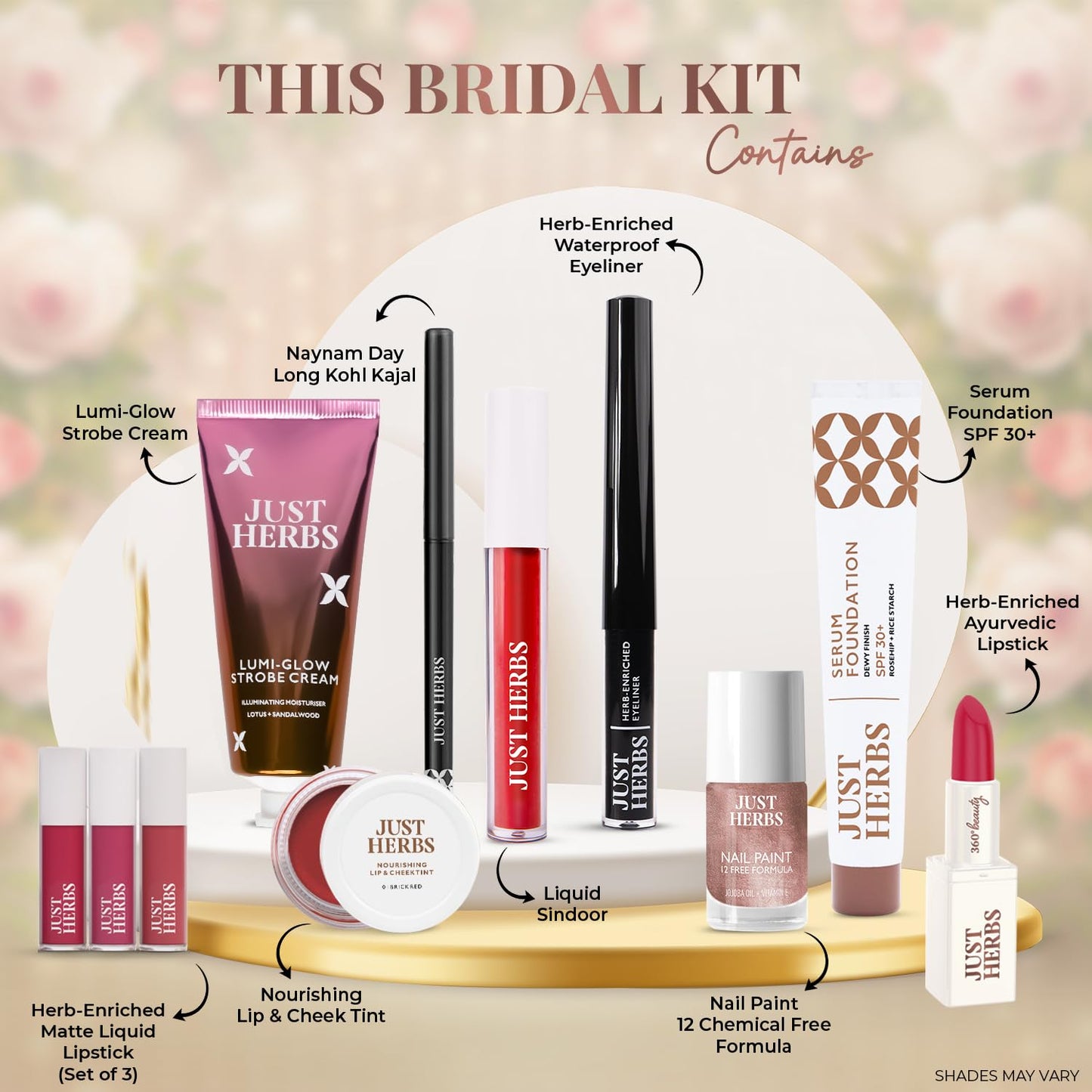 Just Herbs Wedding Kit Glam Essentials With Matte Lipstick (Pack Of 9)