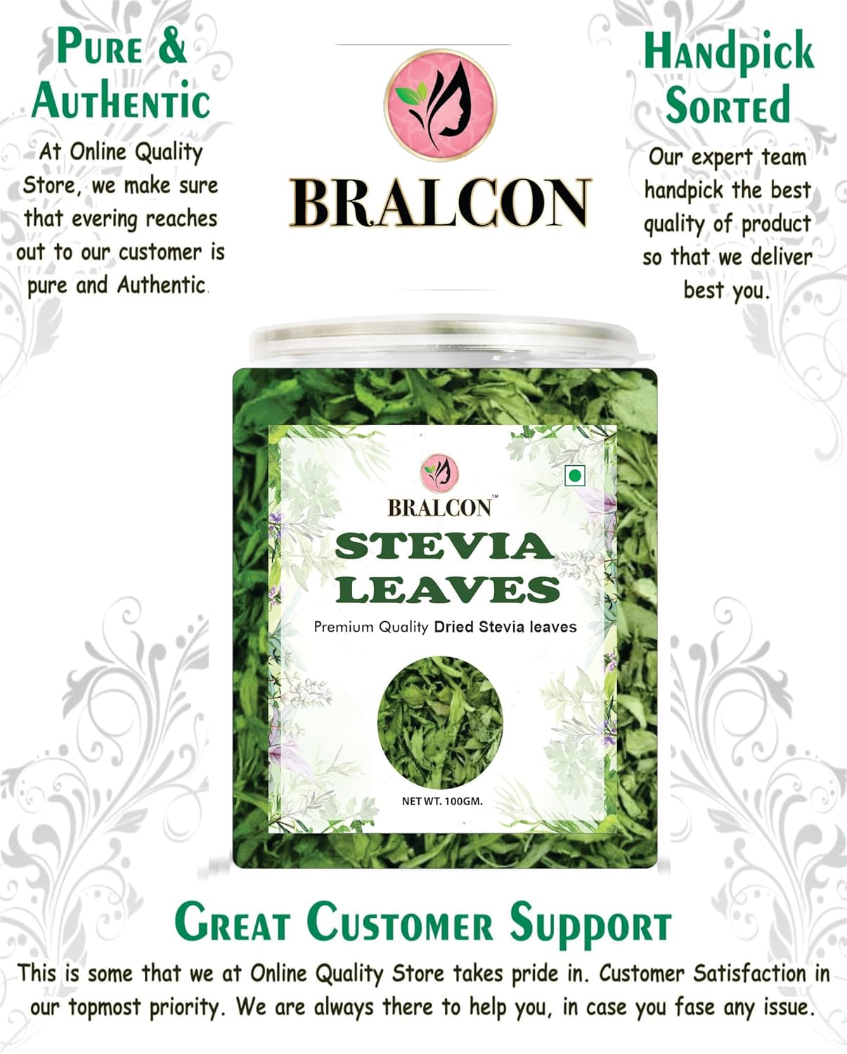 Bralcon Sugarfree Sweetener - 100% Pure Stevia Leaves Extract, 100 gm