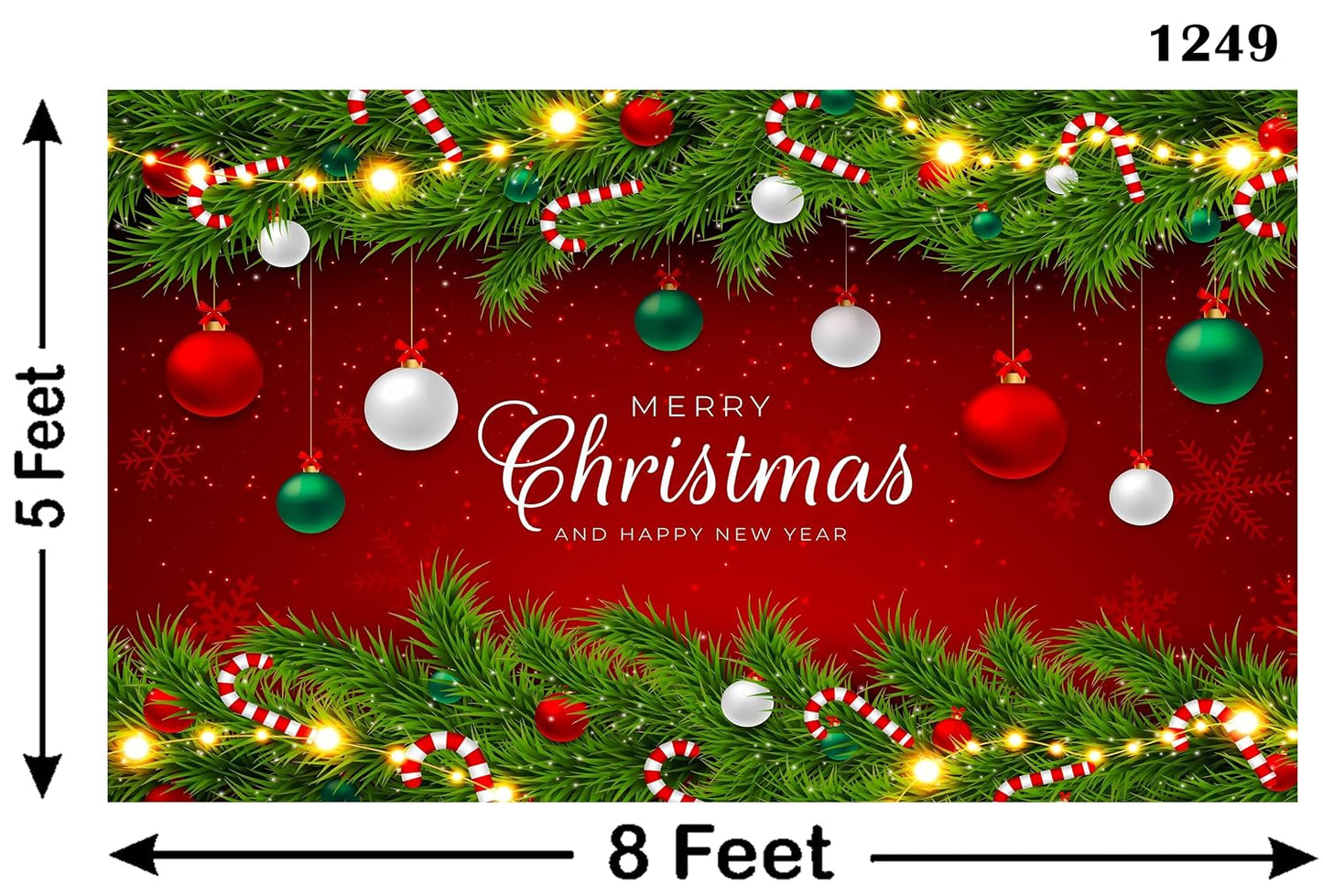 Merry Christmas & Happy New Year Backdrop Red Plaid Christmas Background Banner 5 Feet Height & 8 Feet Width