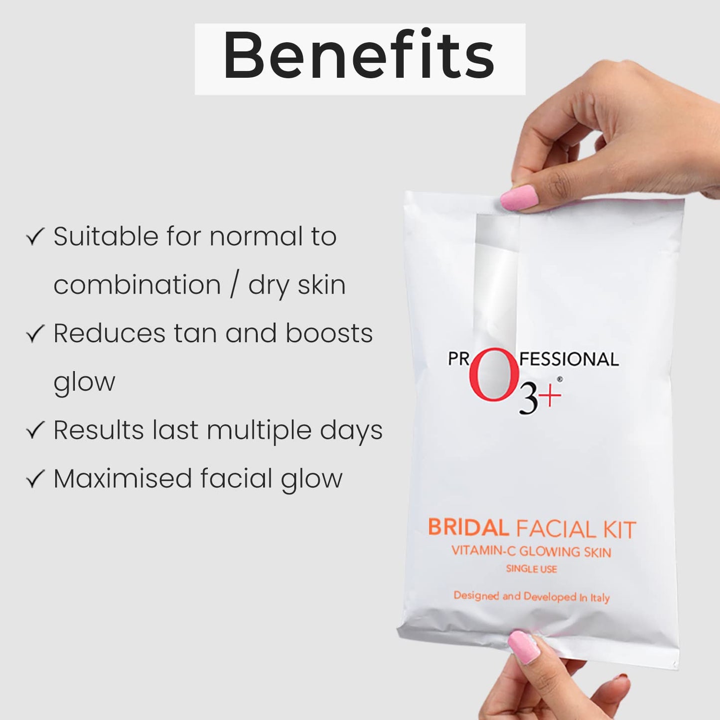 O3+ Bridal Facial Kit Vitamin C for Glowing Skin and Radiant Complexion, (44g+103ml, Single Use)
