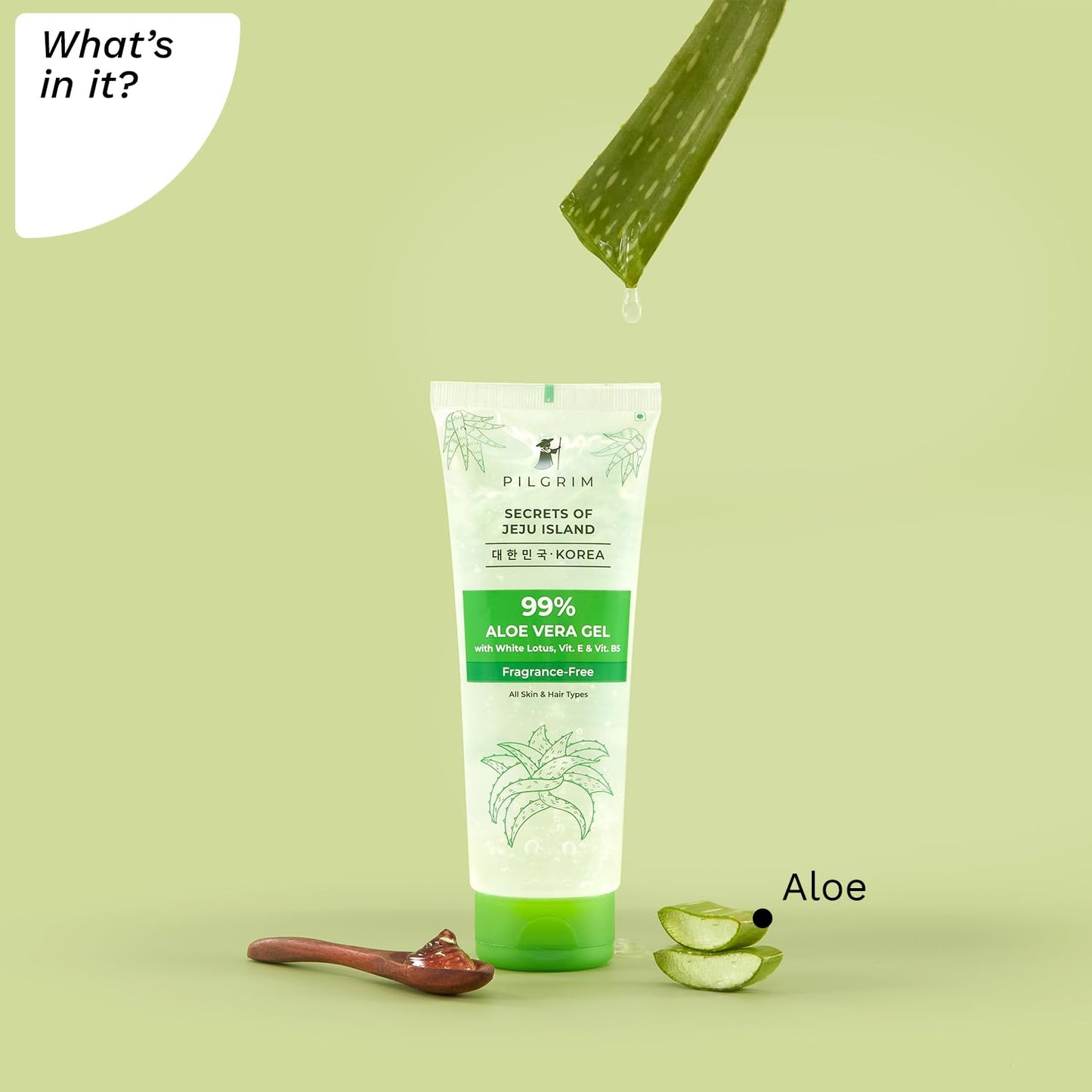 Pilgrim Korean 99% Pure Aloe Vera Gel with Vitamin E & Vitamin B5 for Face & Hair, 200 ml
