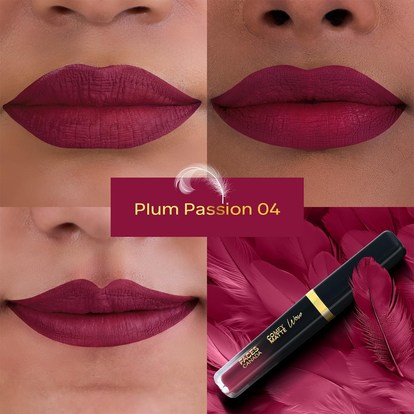 Click to see full view FACESCANADA Comfy Matte Wow Liquid Lipstick - Plum Passion 04, 3.8ml | One Swipe Application