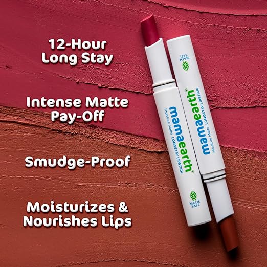 Mamaearth Moisture Matte Longstay Lipstick with Avocado Oil & Vitamin E - 08 Pink Tulip - 2g