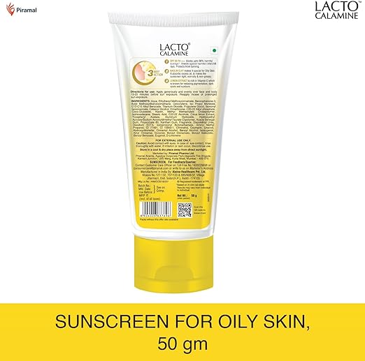 Lacto Calamine Sunshield Matte Look Sunscreen Spf50 Pa+++ For Oily Or Acne Prone Skin, Paraben & Sulphate Free, 50g, Multi