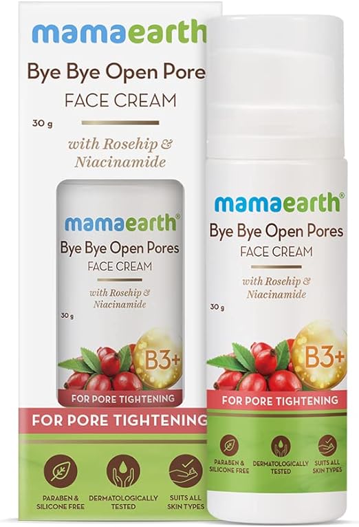 MAMAEARTH Bye Bye Open Pores Face Cream Face Moisturizer For Pore Tightening with Rosehip & Niacinamide 30 g