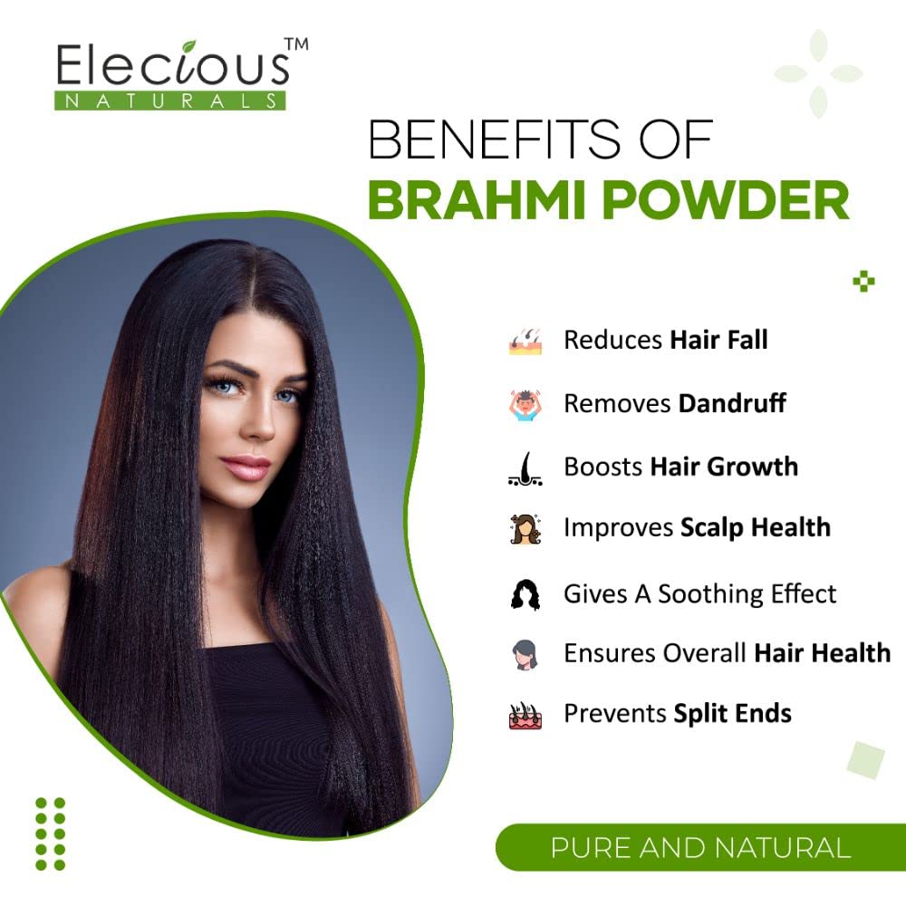 Elecious 100% Brahmi powder for Hair growth (200 grams) and Eating | 100% Natural, No preservative