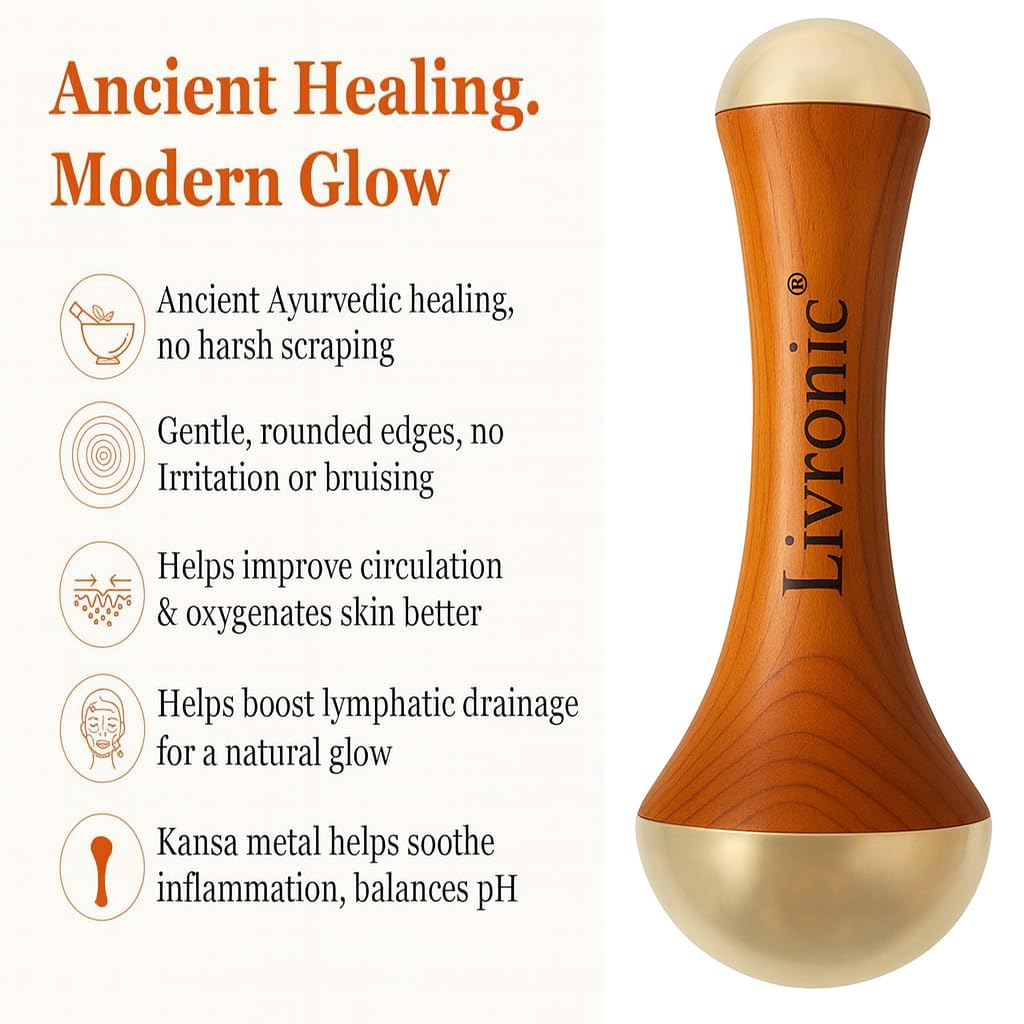 Livronic Face Acupoint Kansa Wand 2-in-1 Natural, Bronze Face, Body & Foot Massager,  (Both Side Kansa Vatki)