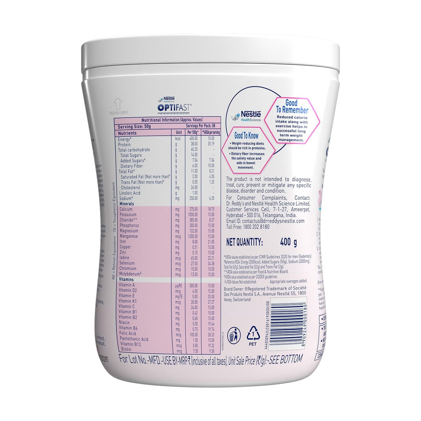 Nestle Optifast Weight Management Shake | Strawberry Flavour, 400 gm